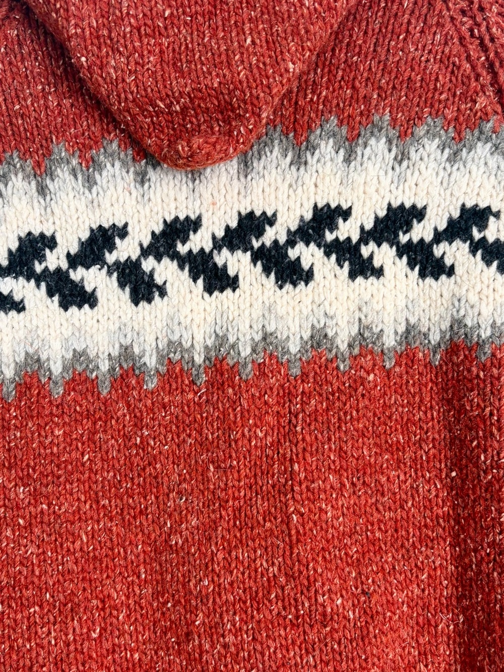 Vintage 1970s Hand Knit Wool Hooded Cowichan Style Zip Up - Size S - Picture 5 of 6